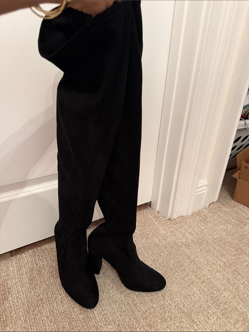 Steve Madden Black Suede like Over-the-Knee Block Heel Boots